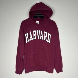 Vintage Gildan Harvard University Hoodie Sz S Maroon Crimson Spell Out Pullover